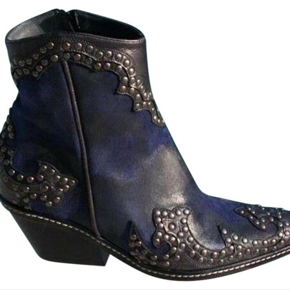 Donald Pliner Western Ocean Suede Crush Metallic Leather Boot Shoe $625 NWT sz 6